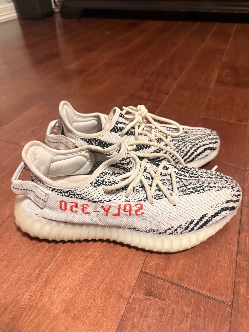 Men's Knit Zebra-Pattern Sneakers with Red Accent